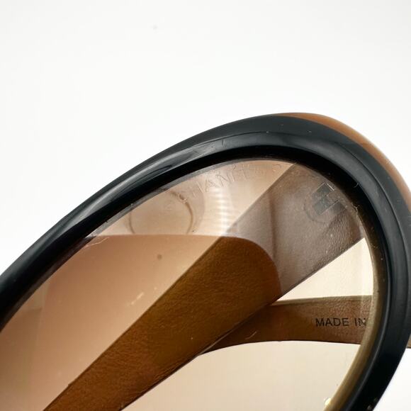 Chanel Leather Temple Beige Quilted Logo Y2K Oval Sunglasses 5129Q Color 71113 - Picture 6 of 11